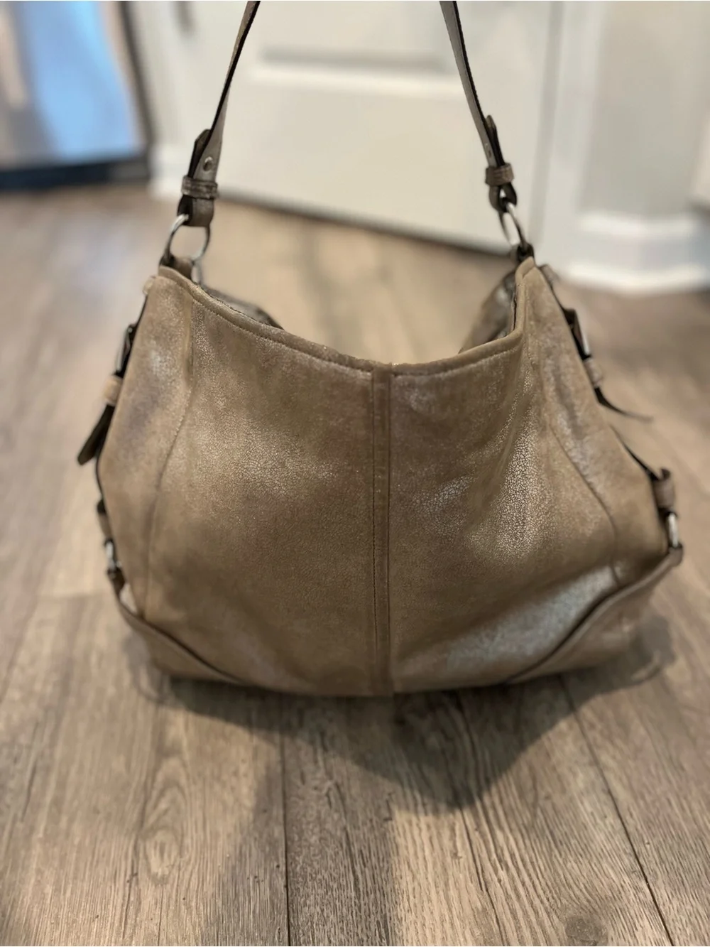 Coach Chelsea Metallic Leather Katarina Shimmer Hobo Shoulder Bag Champagne